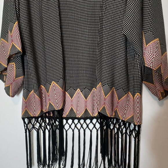 Peach LOVE CALIFORNIA Silky Open Cardigan w Tassels; 3/4 Sleeves; Size S - Picture 2 of 6